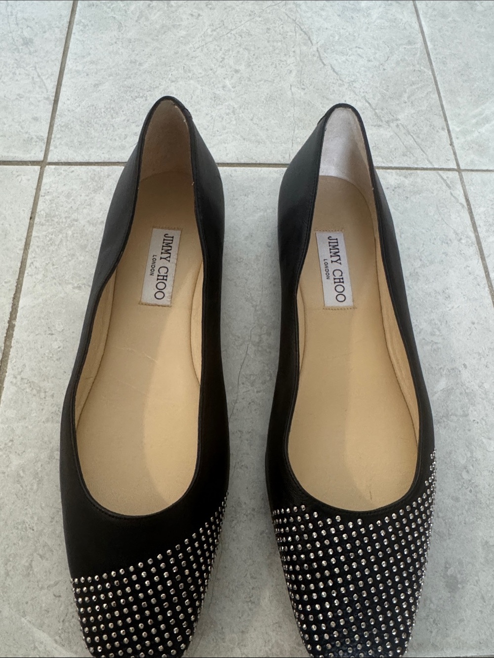 Jimmy Choo Black Crystal-Studded Pointed Ballet Flats